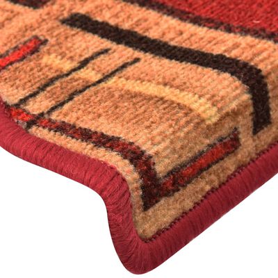 vidaXL kāpņu paklāji, 15 gab., pašlīmējoši, 65x21x4 cm, sarkani