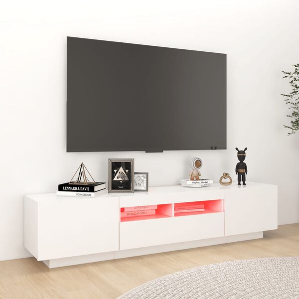 vidaXL TV skapītis ar LED lampiņām, 180x35x40 cm, spīdīgi balts