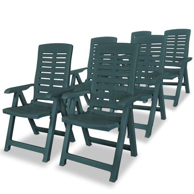vidaXL atgāžami dārza krēsli, 6 gab., plastmasa, zaļi