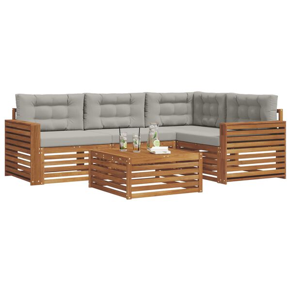 vidaXL Āra dīvānu komplekts ar spilvenu 5 pcs Dabīgs un gai&scaron;i pelēks