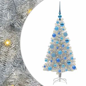 vidaXL Ziemassvētku eglīte su 150 LED ar statīvu Sudraba 120 cm PET