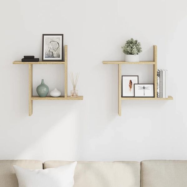 vidaXL sienas plaukti, 2 gab., 50x12x50cm, ozolkoka, inženierijas koks