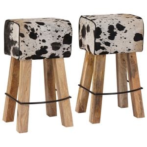 vidaXL Bāra krēsls 2 gab. Melns un balts 44 x 33 x 74 cm Īsta āda