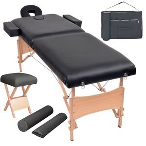 vidaXL masāžas galds un taburete, 2 daļas, saliekami, 10 cm, melni