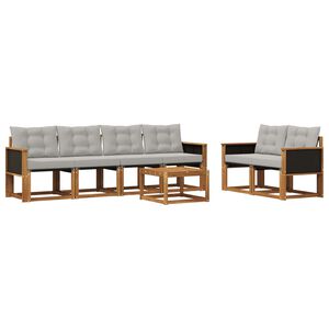 vidaXL Āra dīvānu komplekts ar spilvenu 7 pcs Dabīga un gai&scaron;i pelēka