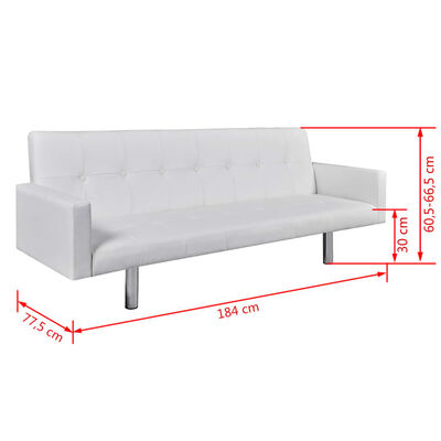 vidaXL izvelkamais dīvāns ar roku balstiem, balta mākslīgā āda