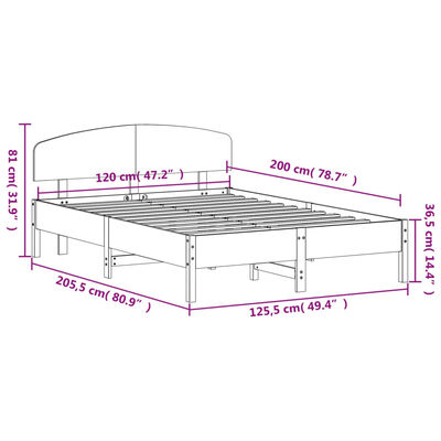 vidaXL gultas rāmis ar galvgali, 120x200 cm, priedes masīvkoks