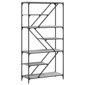 vidaXL grāmatplaukts, pelēks, 91x36x176 cm, inženierijas koks, tērauds