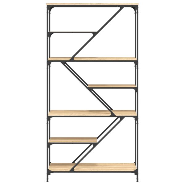 vidaXL grāmatplaukts, ozola, 91x36x176 cm, inženierijas koks, tērauds