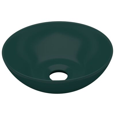 vidaXL vannasistabas izlietne, apaļa, matēta, tumši zaļa keramika