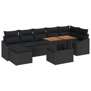 vidaXL Dārza ēdamgalds ar spilvenu 8 pcs Melns un brūns
