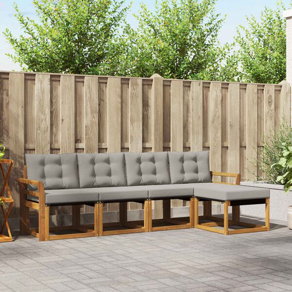 vidaXL Āra dīvānu komplekts ar spilvenu 5 pcs Dabīgs un gai&scaron;i pelēks