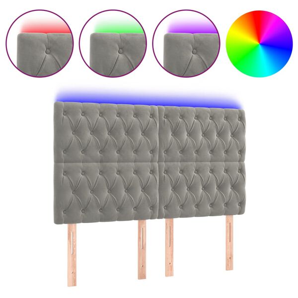 vidaXL gultas galvgalis ar LED, 144x7x118/128 cm, gai&scaron;i pelēks samts