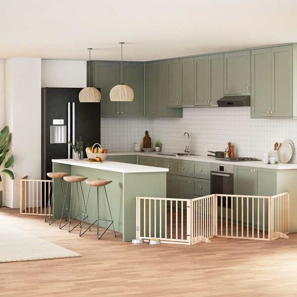 vidaXL suņu vārti ar durvīm, salokāmi, 10 paneļi, 800 cm, papeles koks