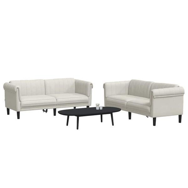 vidaXL divdaļīgs dīvānu komplekts, krēmkrāsas samts