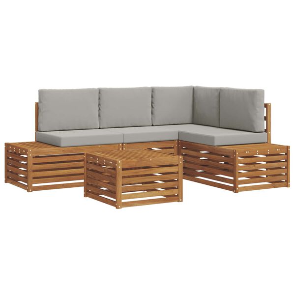 vidaXL Āra dīvānu komplekts 5 Gabals Dabīgs un gai&scaron;i pelēks