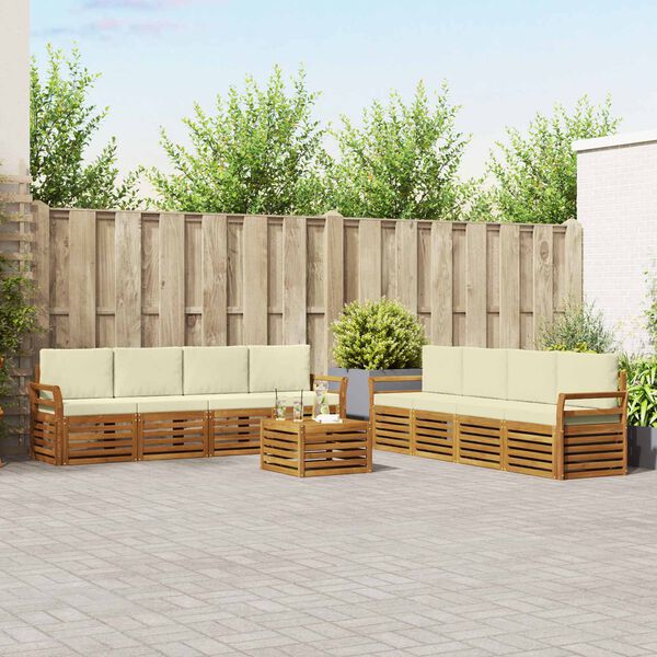 vidaXL Dīvāna komplekti 9 pcs Dabisks un krējuma Cietā akācijas koks