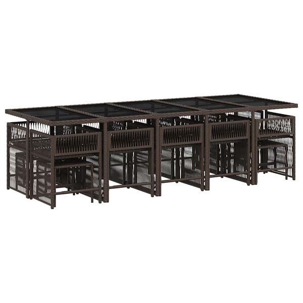 vidaXL 15-daļīgs dārza mēbeļu komplekts, matrači, brūna PE rotangpalma