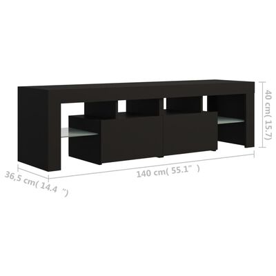 vidaXL TV galdiņš ar LED lampiņām, 140x36,5x40 cm, melns