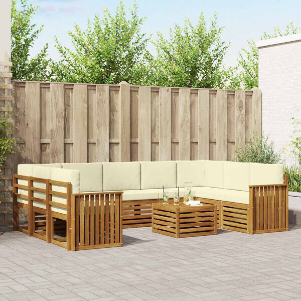 vidaXL Dīvāna komplekti 10 pcs Dabisks un krējuma Cietā akācijas koks