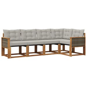 vidaXL Āra dīvānu komplekts ar spilvenu 5 pcs Dabīga un gai&scaron;i pelēka