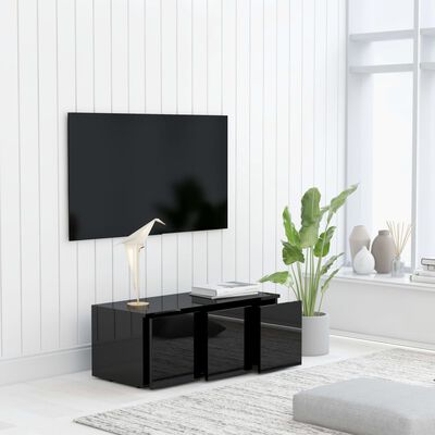 vidaXL TV skapītis, spīdīgi melns, 80x34x30 cm, skaidu plāksne