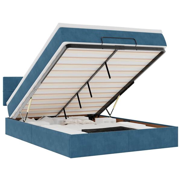 vidaXL Osmaņu gulta ar matraci & LEDs, tum&scaron;i zils, 140x190cm, samts