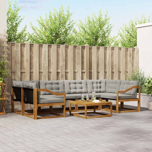 vidaXL Āra dīvānu komplekts ar spilvenu 7 pcs Dabīgs un gai&scaron;i pelēks