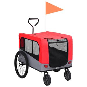 vidaXL mājdzīvnieku velo piekabe, skrie&scaron;anas ratiņi, sarkani ar pelēku
