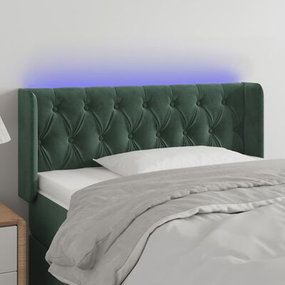 vidaXL gultas galvgalis ar LED, 103x16x78/88 cm, tumši zaļš samts
