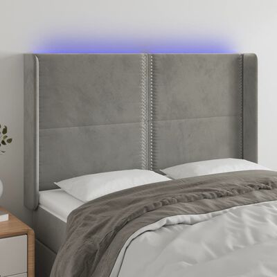 vidaXL gultas galvgalis ar LED, 147x16x118/128 cm, gaiši pelēks samts