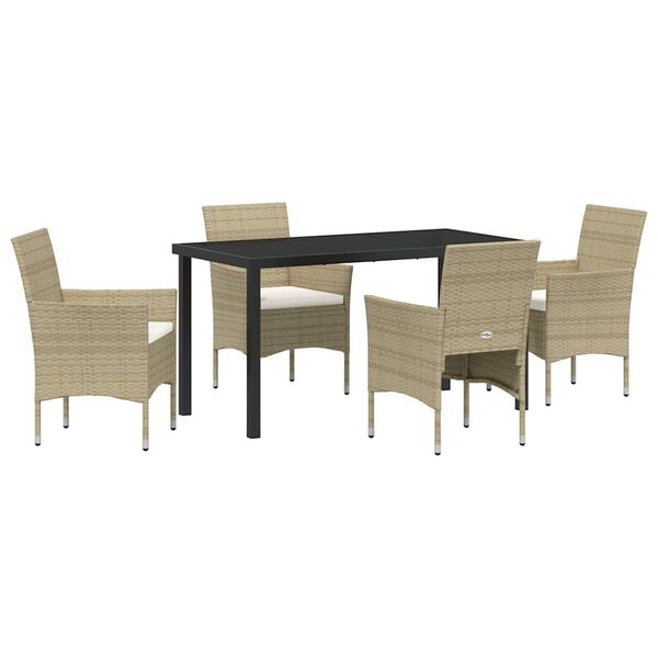 vidaXL Dārza ēdamgalds ar spilvenu 5 pcs Bē&scaron;a poliratāns