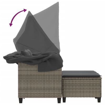vidaXL divvietīgs dārza dīvāns ar jumtiņu un krēsliem, pelēks, PE