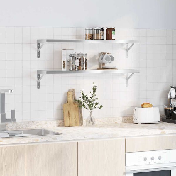 vidaXL sienas plaukti, 2 gab., 100x23,5 cm, sudraba krāsā, tērauds