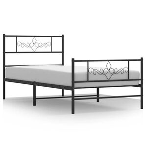 vidaXL gultas rāmis ar galvgali un kājgali, melns metāls, 100x190 cm