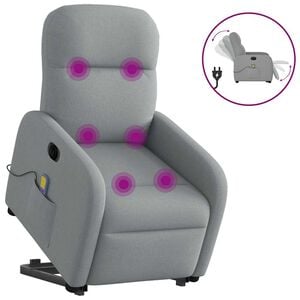 vidaXL elektrisks masāžas krēsls, paceļams, atgāžams, pelēks audums