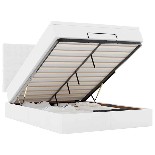 vidaXL Osmaņu gultas rāmis ar matrača balta 140x200cm mākslīgā āda