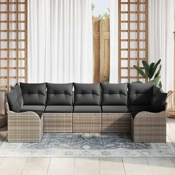 vidaXL Dārza dīvānu komplekts 7 pcs Gai&scaron;i pelēka Poliūtu rotangpalma