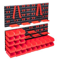 vidaXL 103-daļīgs sienas plaukts ar kastēm un paneļiem, melns, sarkans