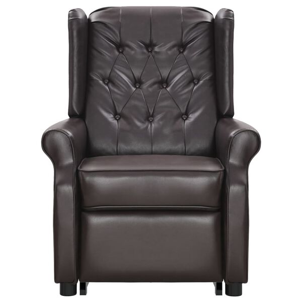 vidaXL masāžas krēsls, paceļams, spīdīgi brūna mākslīgā āda