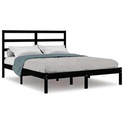vidaXL gultas rāmis, priedes masīvkoks, melns, 140x200 cm