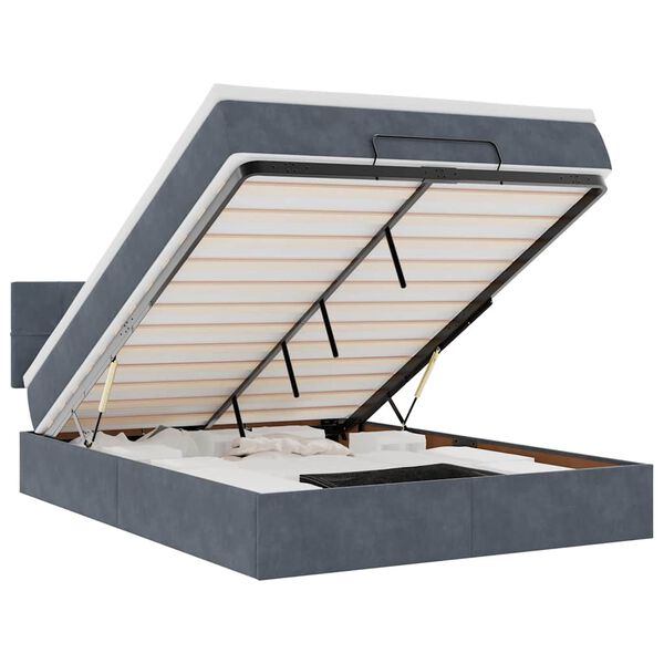 vidaXL Osmaņu gulta ar matraci, tum&scaron;i pelēks, 140x190cm, samts