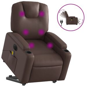 vidaXL elektrisks masāžas krēsls paceļams/atgāžams, brūna mākslīgā āda