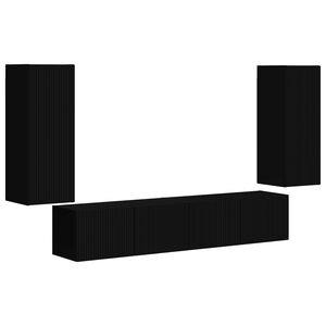 vidaXL Televizora sienas skapja komplekts 4 pcs Melna