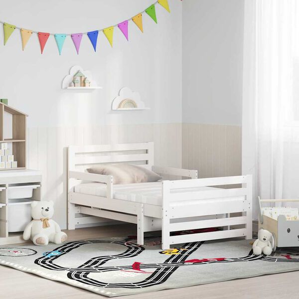 vidaXL Gultas rāmis ar matraci Balts 80 x 200 cm Ciets priedes koks