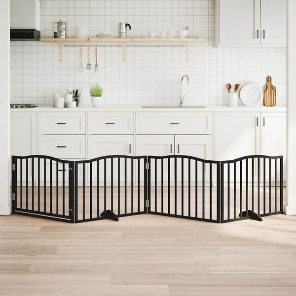 vidaXL suņu vārti ar salokāmām durvīm, 4 paneļi, melni, 320 cm, papeles koks