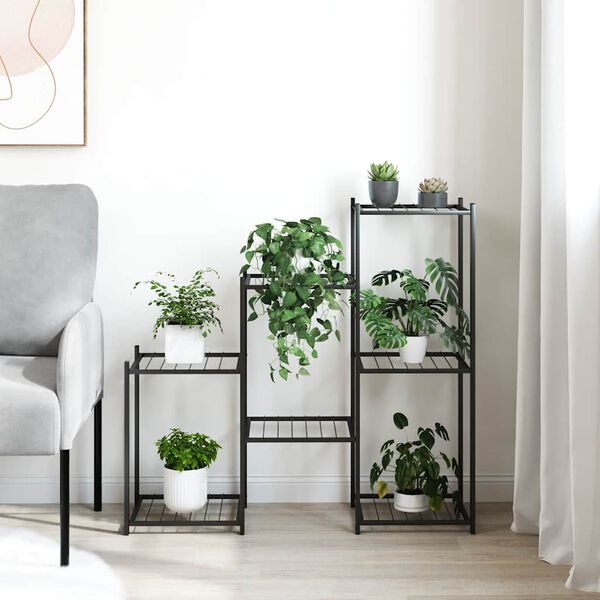 vidaXL puķu statīvs, 83x25x80 cm, melns, dzelzs