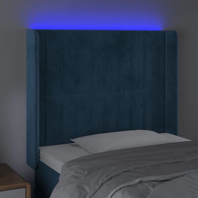 vidaXL gultas galvgalis ar LED, 83x16x118/128 cm, tumši zils samts