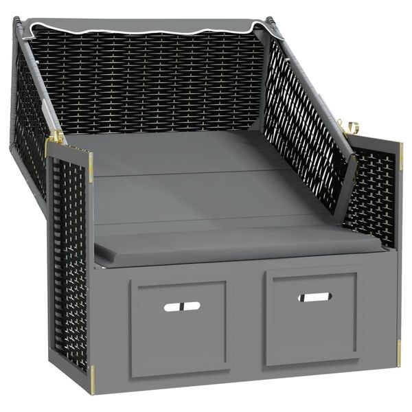 vidaXL sauļo&scaron;anās krēsls ar jumtu un spilveniem, PE rotangpalma, koks