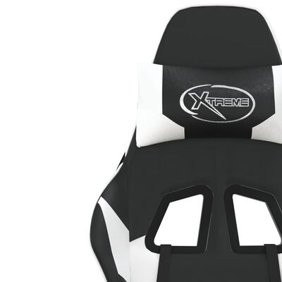 vidaXL masāžas datorkrēsls ar kāju balstu, melna un balta mākslīgā āda